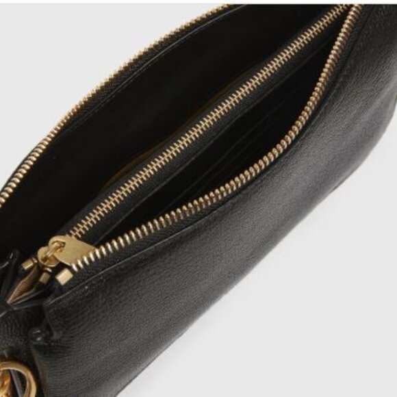 AllSaints Pebbled Black Leather "Marry Pochette" with Gold Chain, Dust Bag, NWOT - Picture 6 of 7